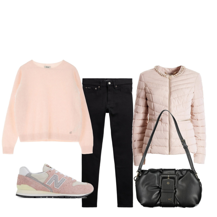 Outfit donna - Assemblea di classe. Stile Basic per Tutti i giorni. Abbinamento con sneakers, piumini, pullovers, jeans slim fit, borse a mano.