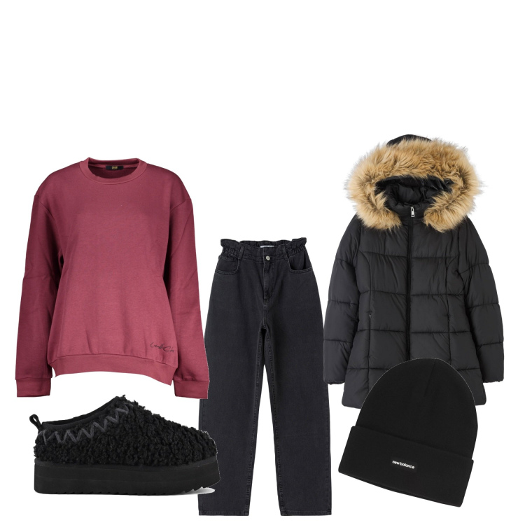 Outfit donna - Freddo siberiano. Stile Basic per Tutti i giorni. Abbinamento con jeans, piumini, berretti, stivaletti, felpe.