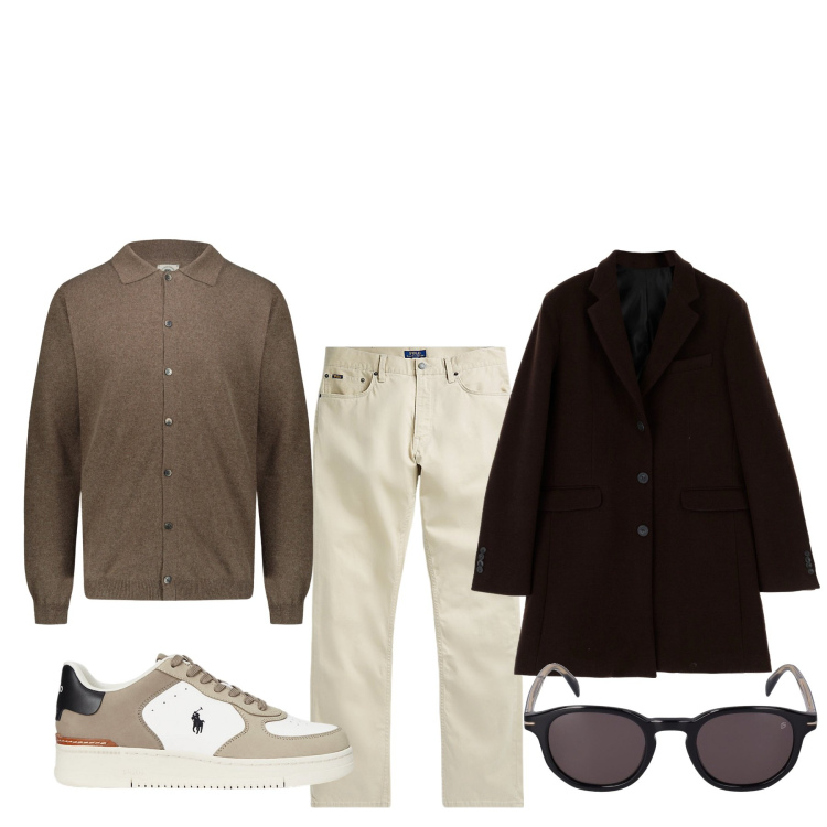 Outfit uomo - Perfettino. Stile Urban per Tutti i giorni. Abbinamento con cappotti, pantaloni, sneakers, polo, occhiali da sole.