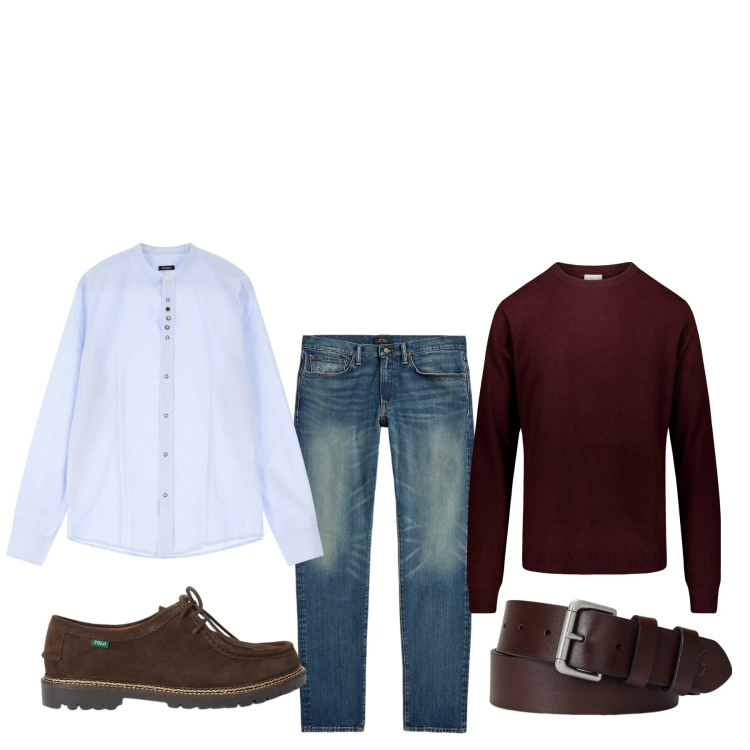 Outfit uomo - Mood relax. Stile Urban per Tutti i giorni. Abbinamento con camicie, cinture, jeans, scarpe stringate, maglieria.