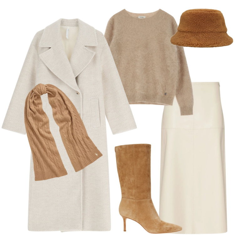 Outfit donna - Winter Wonderland. Stile Chic per Serata fuori. Abbinamento con cappotti, pullovers, sciarpe, stivali, gonne longuette, cappelli.