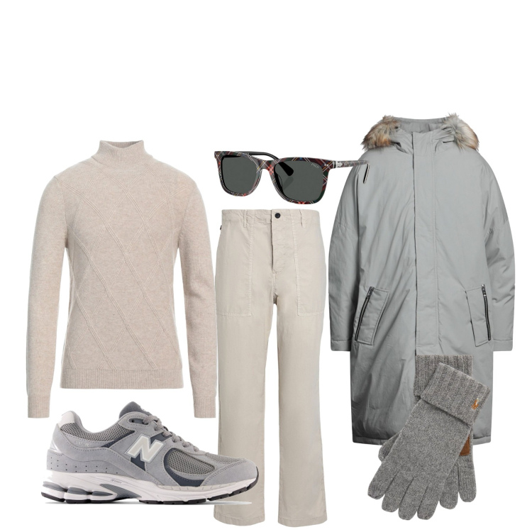 Outfit uomo - Freddo ben arrivato. Stile Urban per Tutti i giorni. Abbinamento con pantaloni chino, piumini, maglieria, sneakers, guanti, occhiali da sole.