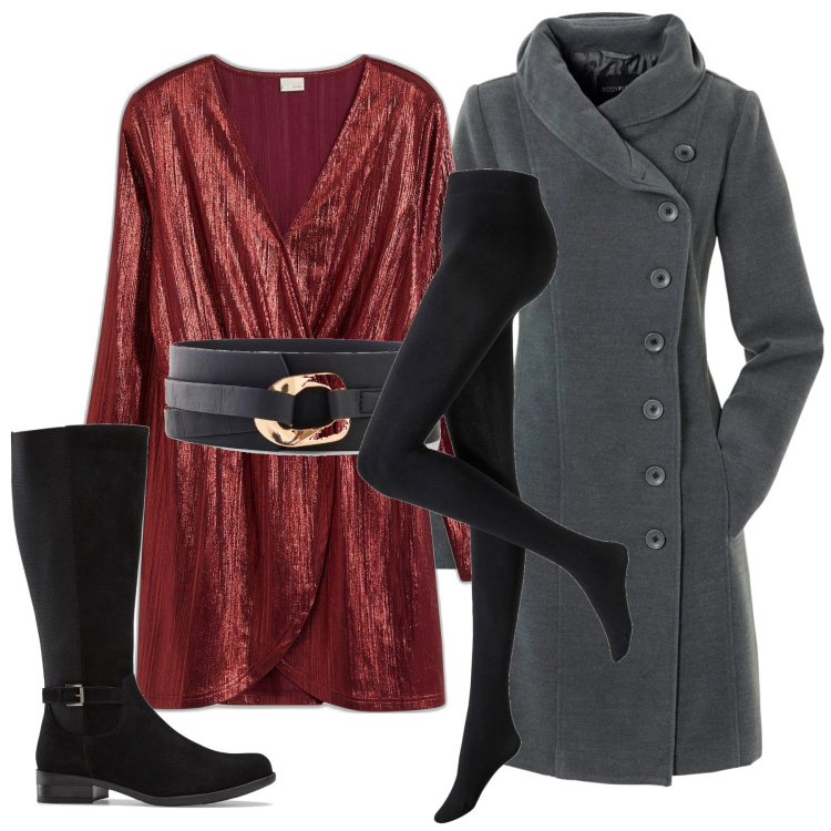 Outfit donna - bonprix - Party Glam. Stile Glamour per Serata fuori. Abbinamento con cappotti, cinture, collant, stivali, vestiti corti.