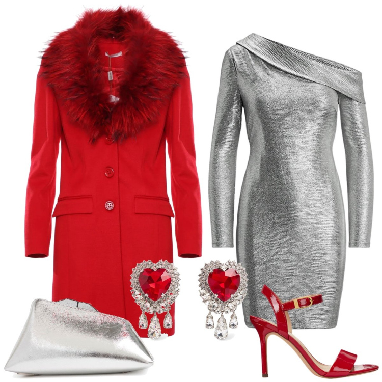 Outfit donna - Total look #2014067. Stile Glamour per Serata fuori. Abbinamento con cappotti, sandali col tacco, vestiti, orecchini, pochette.