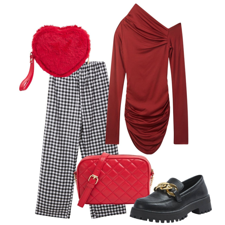 Outfit donna - Terranova - Xmas Edition 2024. Stile Bon Ton per Tutti i giorni. Abbinamento con portafogli, pantaloni, vestiti asimmetrici, mocassini, borse a tracolla.