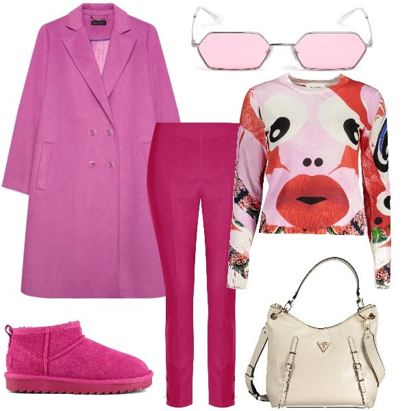 Outfit donna - Rouge e orange. Stile Trendy per Tutti i giorni. Abbinamento con pantaloni, stivali, cappotti, maglieria, occhiali da sole, borse a spalla.