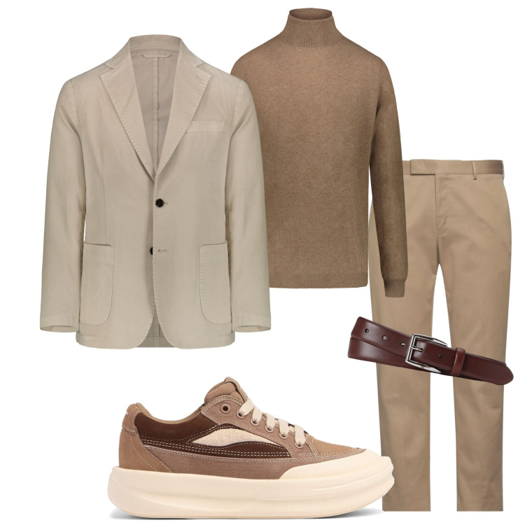 Outfit uomo - Sartoriale rivisitato. Stile Trendy per Ufficio. Abbinamento con pantaloni, cinture, maglieria, sneakers, giacche.