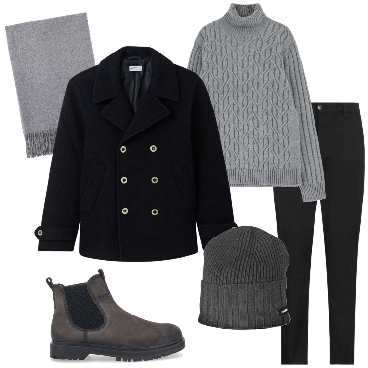 Outfit uomo - Strati invernali. Stile Urban per Tutti i giorni. Abbinamento con pantaloni chino, cappotti, maglieria, sciarpe, stivali e stivaletti, berretti.