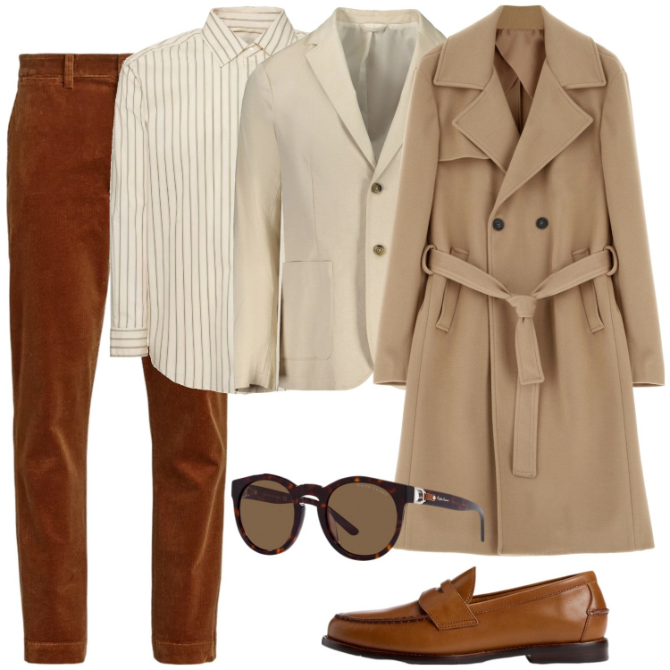 Outfit uomo - Classico 2025. Stile Business/Elegante per Ufficio. Abbinamento con cappotti, scarpe stringate, pantaloni, occhiali da sole, giacche, camicie.