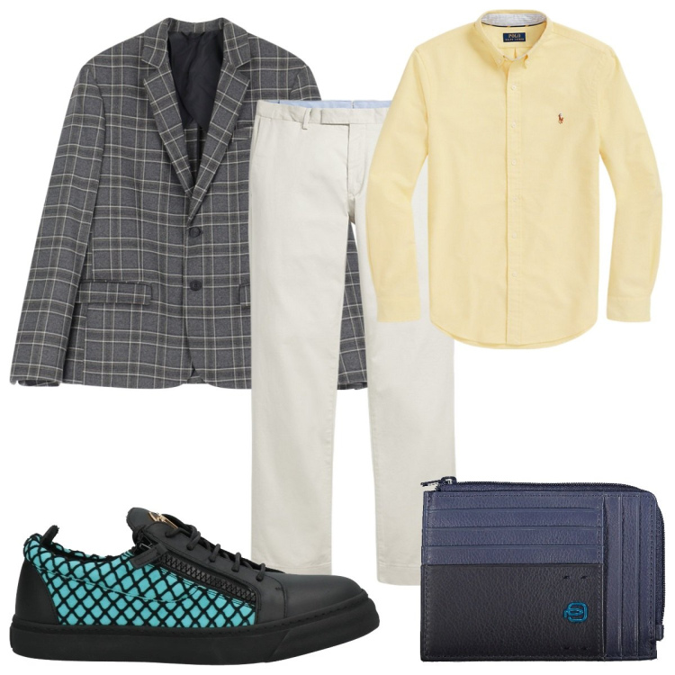 Outfit uomo - Sartoriale contemporaneo: trendy in citt. Stile Trendy per Tutti i giorni. Abbinamento con sneakers, giacche, pantaloni chino, camicie, portafogli.