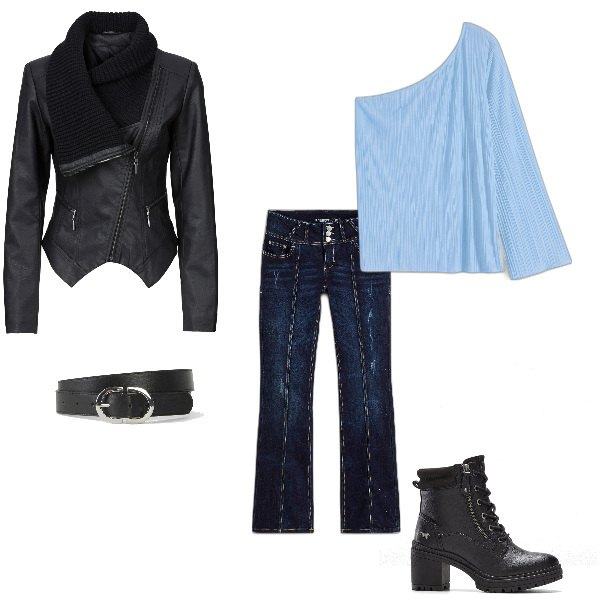 Outfit donna - Total look #2014204. Stile Glamour per Serata fuori. Abbinamento con jeans bootcut, blazer, cinture, bluse, stivaletti.
