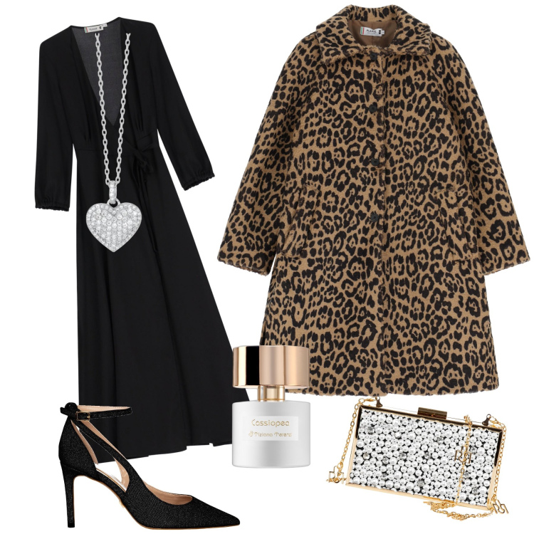 Outfit donna - So chic. Stile Chic per Serata fuori. Abbinamento con profumi, collane, vestiti lunghi, cappotti, décolleté, pochette.