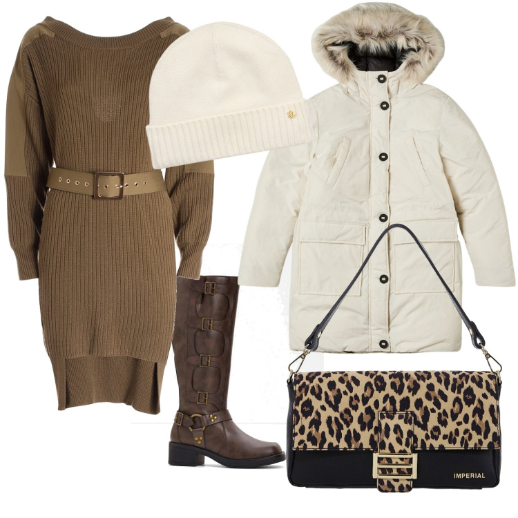 Outfit donna - Le luminare. per Tutti i giorni. Abbinamento con stivali, parka, vestiti lunghi, borse a spalla, berretti.