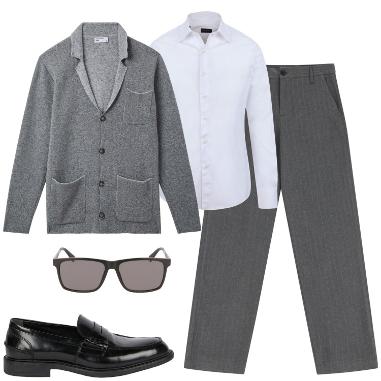 Outfit uomo - In ufficio. Stile Business/Elegante per Ufficio. Abbinamento con giacche, pantaloni, occhiali da sole, camicie, scarpe stringate.