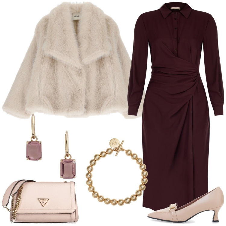 Outfit donna - Total look #2014328. Stile Chic per Serata fuori. Abbinamento con vestiti lunghi, ecopellicce, braccialetti, orecchini, décolleté, borse a spalla.