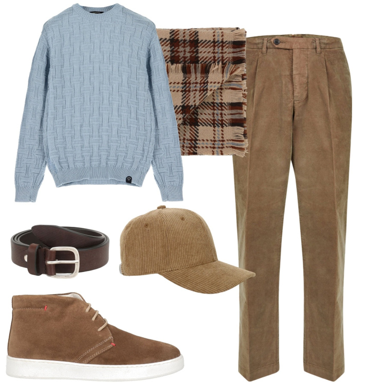 Outfit uomo - I pantaloni in velluto di tendenza. Stile Casual per Tutti i giorni. Abbinamento con stivali e stivaletti, cinture, sciarpe, cappelli, maglieria, pantaloni.