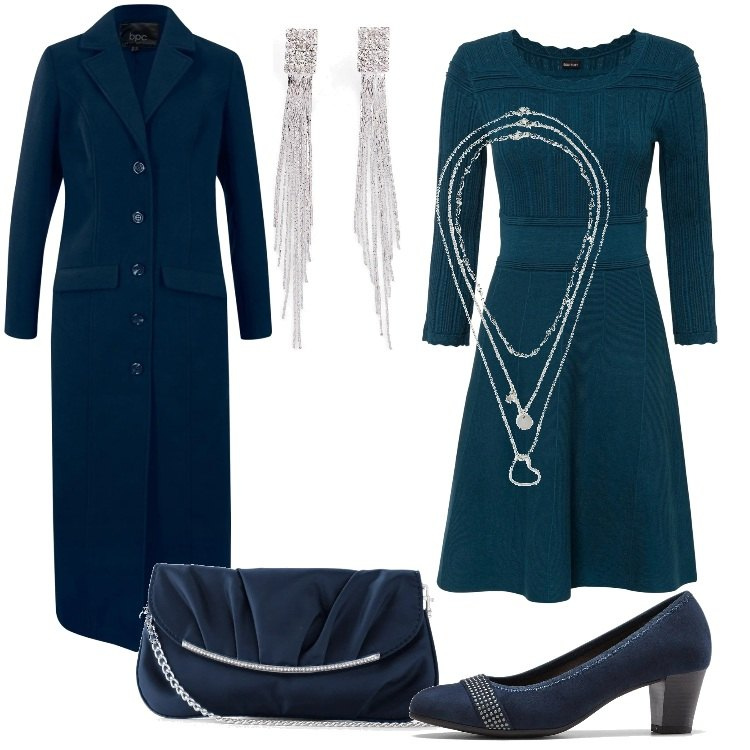 Outfit donna - Bonprix - Party Glam. Stile Chic per Serata fuori. Abbinamento con vestiti, collane, orecchini, décolleté, pochette, cappotti.