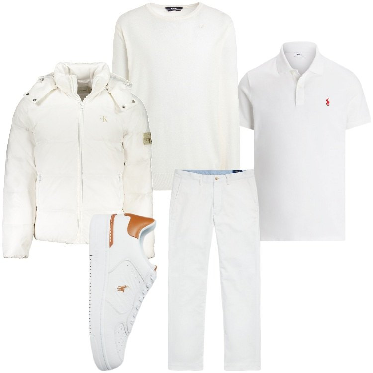 Outfit uomo - Man in white. Stile Casual per Tutti i giorni. Abbinamento con pullovers, sneakers, pantaloni, polo, giacche.