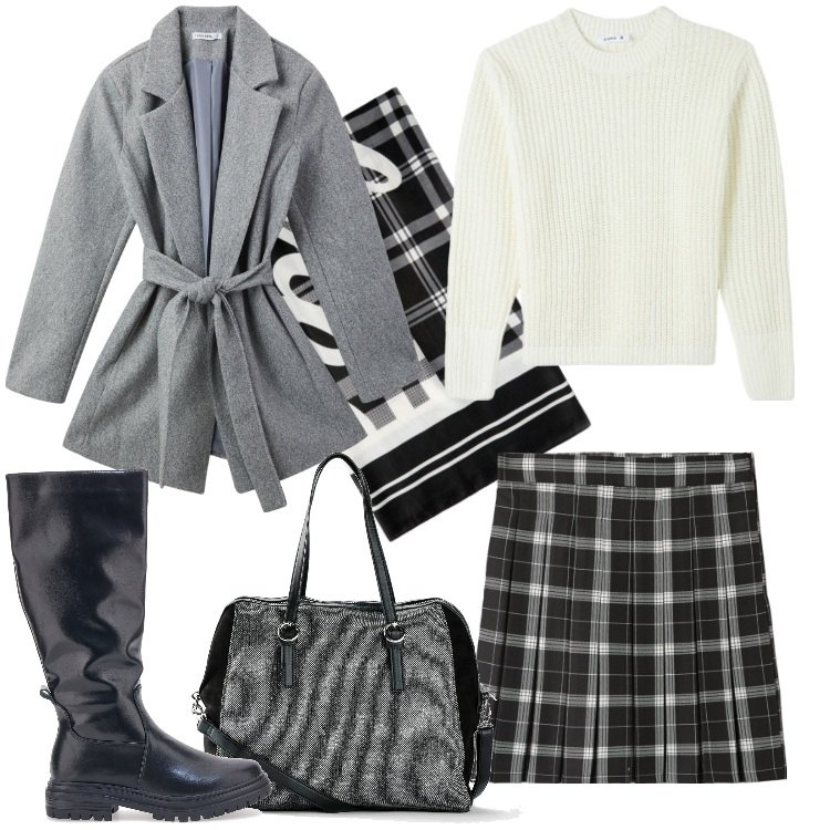 Outfit donna - Tartan di dicembre! - @Laloba. Stile Trendy per Serata fuori. Abbinamento con borse a mano, minigonne, maglieria, cappotti, stivali, sciarpe.