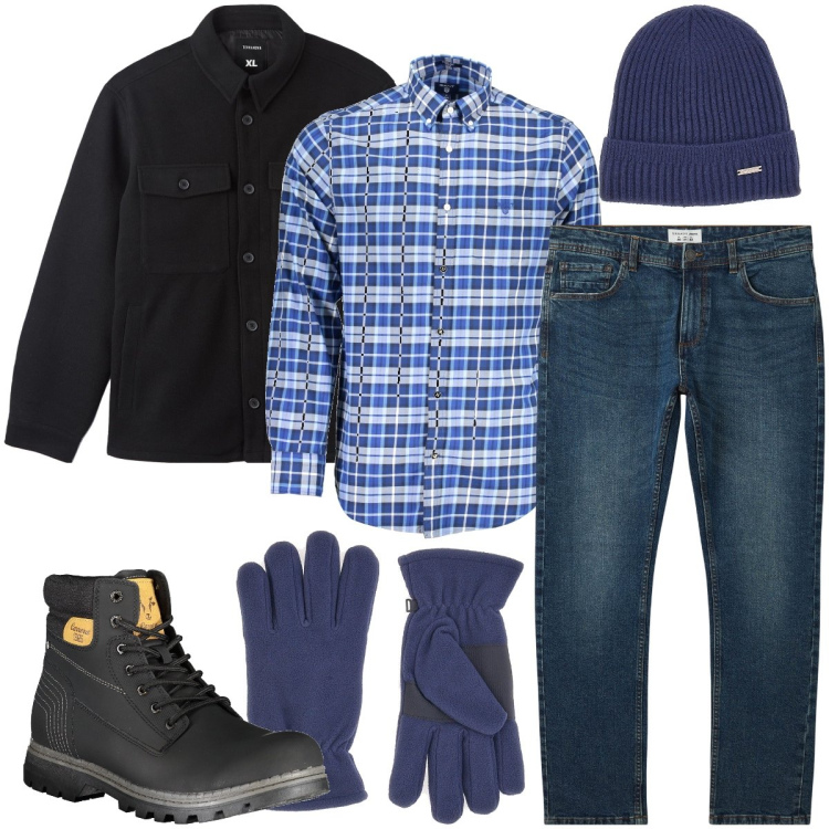 Outfit uomo - La camicia a quadri. Stile Urban per Tutti i giorni. Abbinamento con jeans, cappotti, guanti, stivali, camicie, berretti.