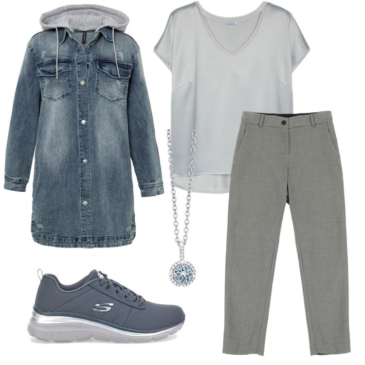 Outfit donna - Ice. Stile Casual per Tutti i giorni. Abbinamento con blazer, collane, pantaloni, sneakers, t-shirt.