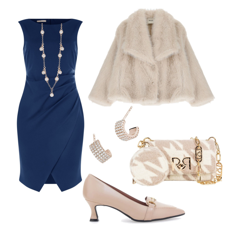 Outfit donna - Curve elegantemente morbide. Stile Chic per Serata fuori. Abbinamento con orecchini, collane, vestiti a tubino, borse a tracolla, ecopellicce, décolleté.