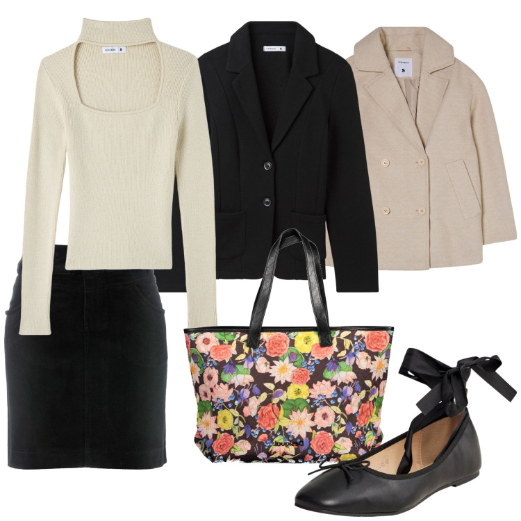 Outfit donna - Total look #2014604. Stile Vintage retrò per Tutti i giorni. Abbinamento con gonne lunghe, maglieria, caban, blazer, ballerine, borse a spalla.