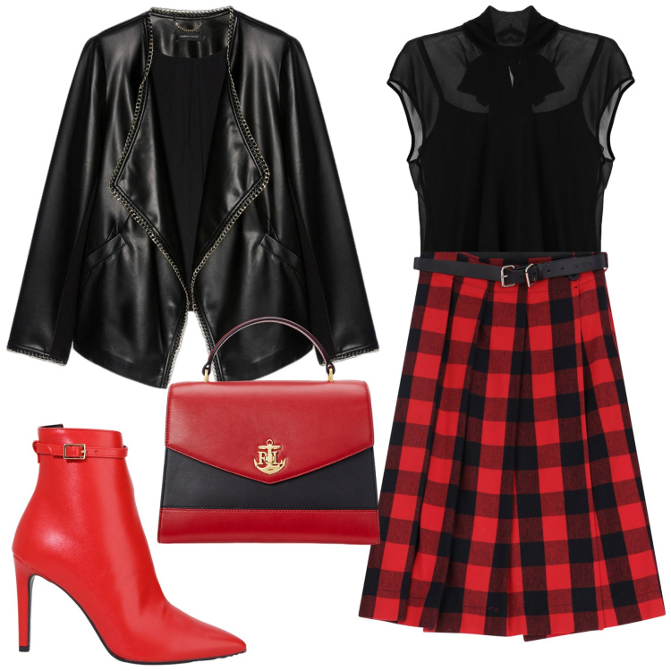 Outfit donna - Cosy Xmas. Stile Trendy per Cerimonia. Abbinamento con top, stivaletti, gonne, borse a mano, blazer.