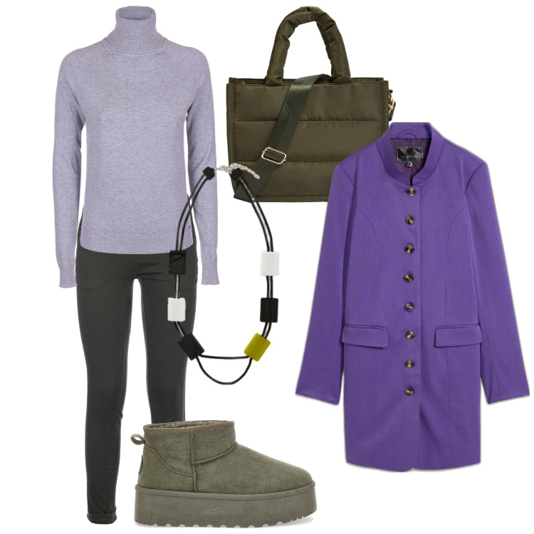 Outfit donna - Finito. Stile Casual chic per Tutti i giorni. Abbinamento con blazer, shopping bag, pantaloni, maglieria, stivaletti, collane.