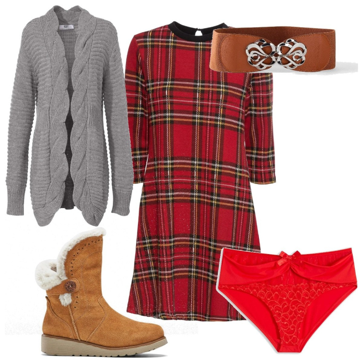 Outfit donna - Bonprix Party Glam: Natale a casa mia. Stile Trendy per Serata fuori. Abbinamento con vestiti corti, stivali, cinture, cardigans, culotte.