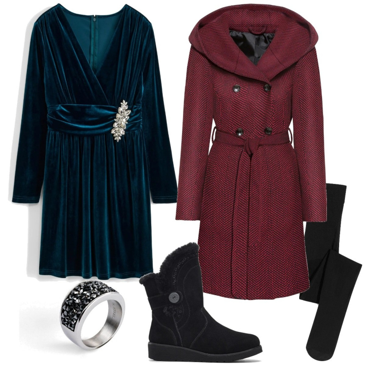 Outfit donna - Bonprix - party glam. Stile Glamour per Serata fuori. Abbinamento con vestiti, cappotti, stivali, collant, anelli.