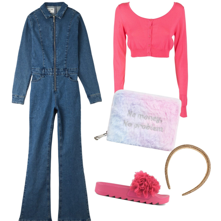Outfit donna - Aspettando una amica per caffe a casa. Stile Basic per Tutti i giorni. Abbinamento con portafogli, cerchietti, tute, cardigans, ciabatte.