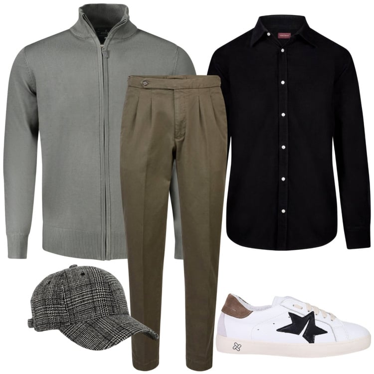 Outfit uomo - Comfort e moda. Stile Trendy per Tutti i giorni. Abbinamento con sneakers, cappelli, camicie, pantaloni, cardigans.