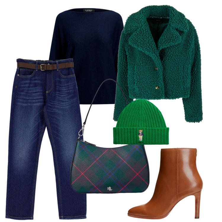 Outfit donna - Winter Wonderland. Stile Casual per Tutti i giorni. Abbinamento con jeans dritti, blazer, berretti, maglieria, stivaletti, borse a spalla.