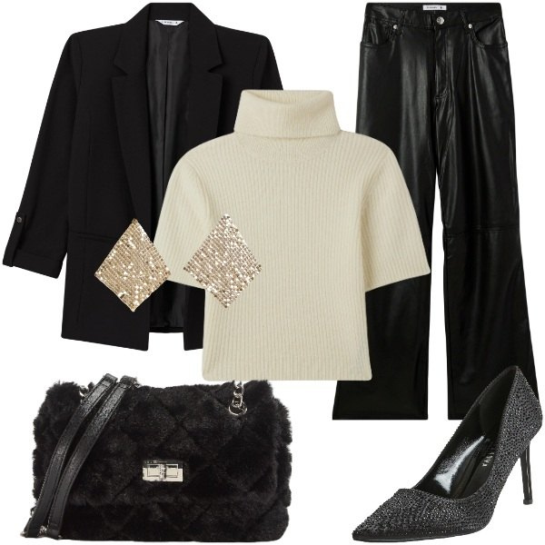 Outfit donna - Total look #2014832. Stile Casual chic per Serata fuori. Abbinamento con maglieria, blazer, décolleté, orecchini, pantaloni, borse a spalla.