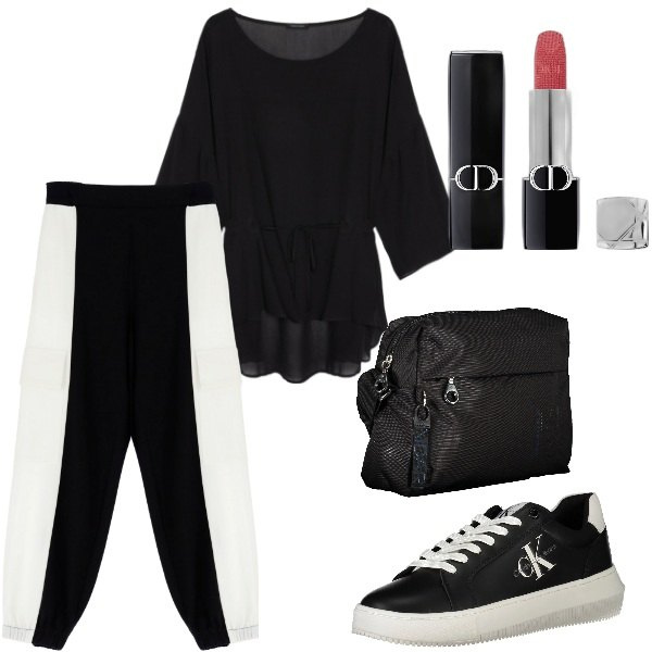 Outfit donna - Regali per le feste. Stile Trendy per Tutti i giorni. Abbinamento con rossetti, pantaloni, sneakers, bluse, borse a tracolla.