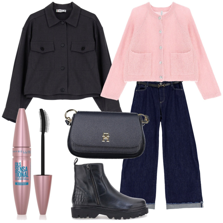 Outfit donna - Uno sguardo sensational. Stile Trendy per Tutti i giorni. Abbinamento con mascara, jeans, blazer, cardigans, stivaletti, borse a tracolla.