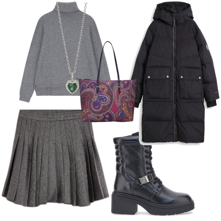 Outfit donna - Il cuore verde. per Tutti i giorni. Abbinamento con minigonne, piumini, ciondoli, maglieria, borse tote, anfibi.