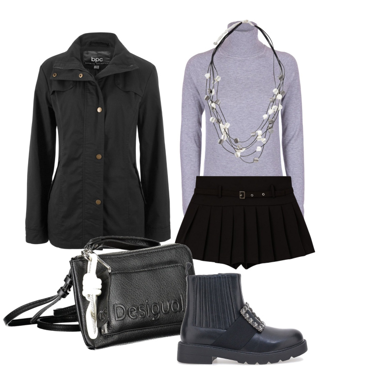 Outfit donna - Gli shorts plissé. Stile Preppy per Scuola/Università. Abbinamento con blazer, gonne, maglieria, stivaletti chelsea, borse a tracolla, collane.
