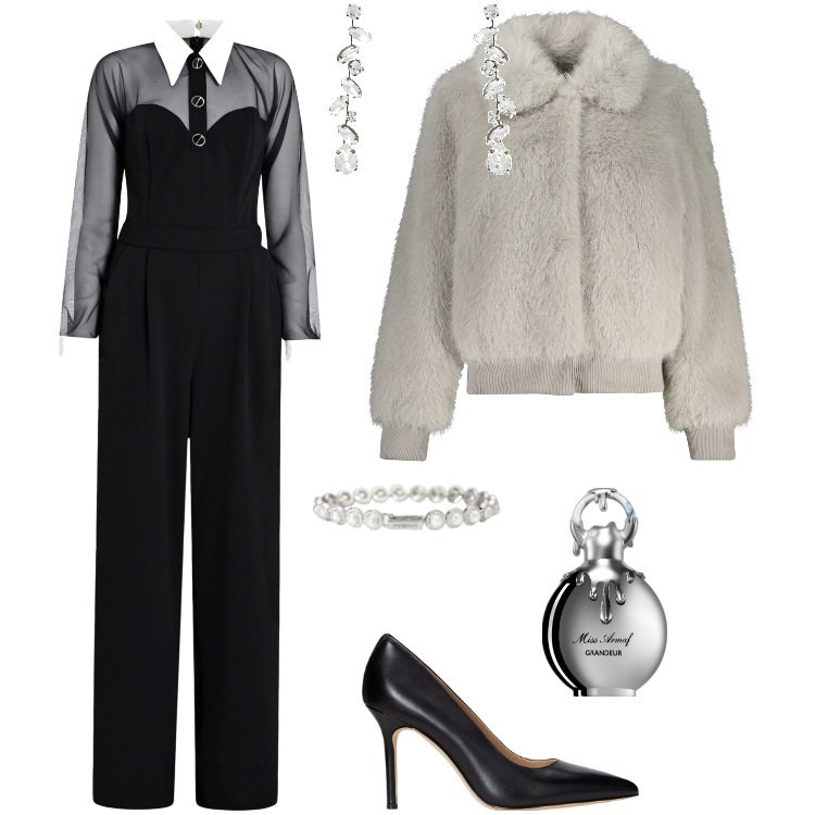Outfit donna - Total look #2014938. Stile Chic per Serata fuori. Abbinamento con orecchini, profumi, braccialetti, tute, décolleté, blazer.