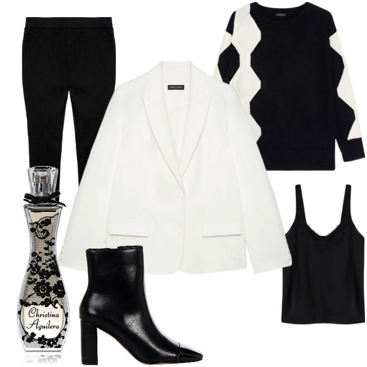 Outfit donna - Total look #2014990. Stile Casual per Serata fuori. Abbinamento con profumi, stivaletti, jeggings, maglieria, blazer, top.
