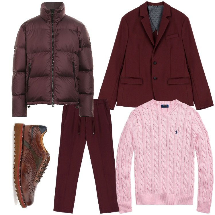 Outfit uomo - Pullover a trecce e giacca. Stile Business/Elegante per Ufficio. Abbinamento con piumini, pantaloni, giacche, maglieria, scarpe stringate.