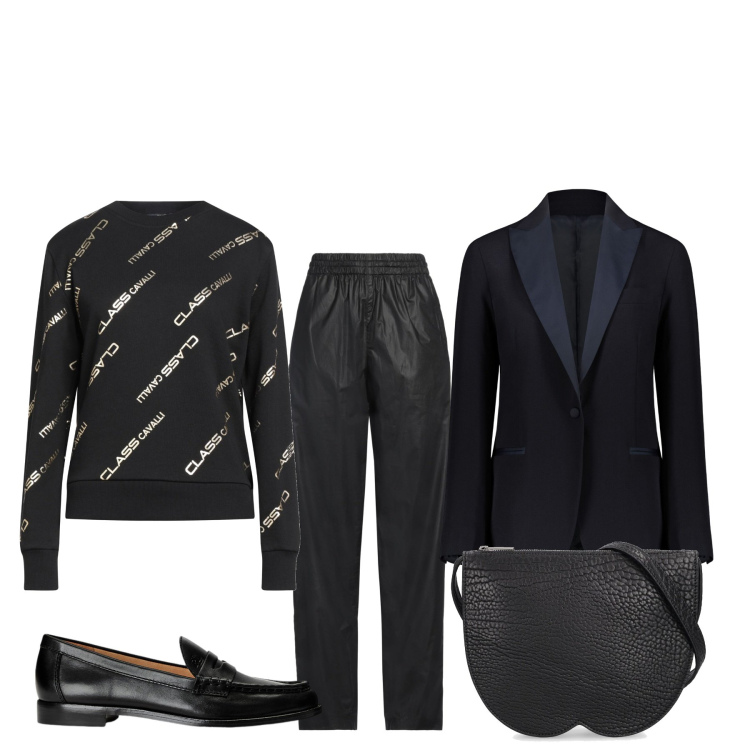 Outfit donna - Riunione con i ragazzi. Stile Casual chic per Ufficio. Abbinamento con pantaloni, felpe, mocassini, borse a spalla, giacche.
