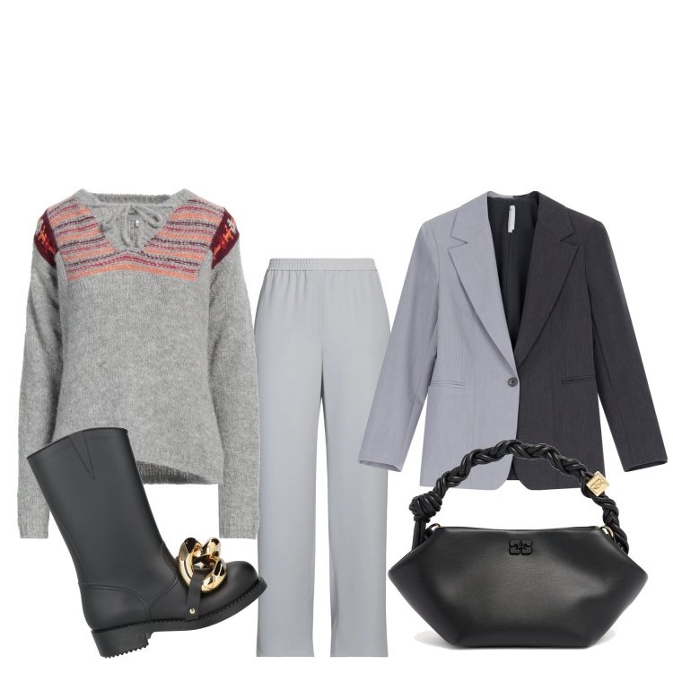 Outfit donna - Lo spezzato. Stile Urban per Tutti i giorni. Abbinamento con pantaloni, stivaletti, pullovers, blazer, borse a mano.
