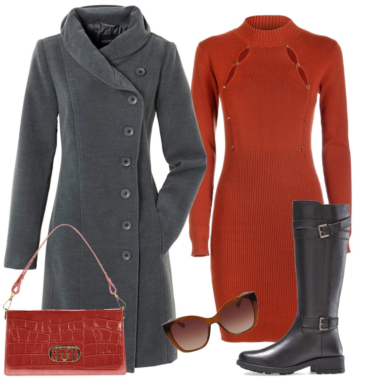 Outfit donna - In maglia. Stile Casual chic per Ufficio. Abbinamento con stivali, cappotti, borse a tracolla, vestiti, occhiali da sole.