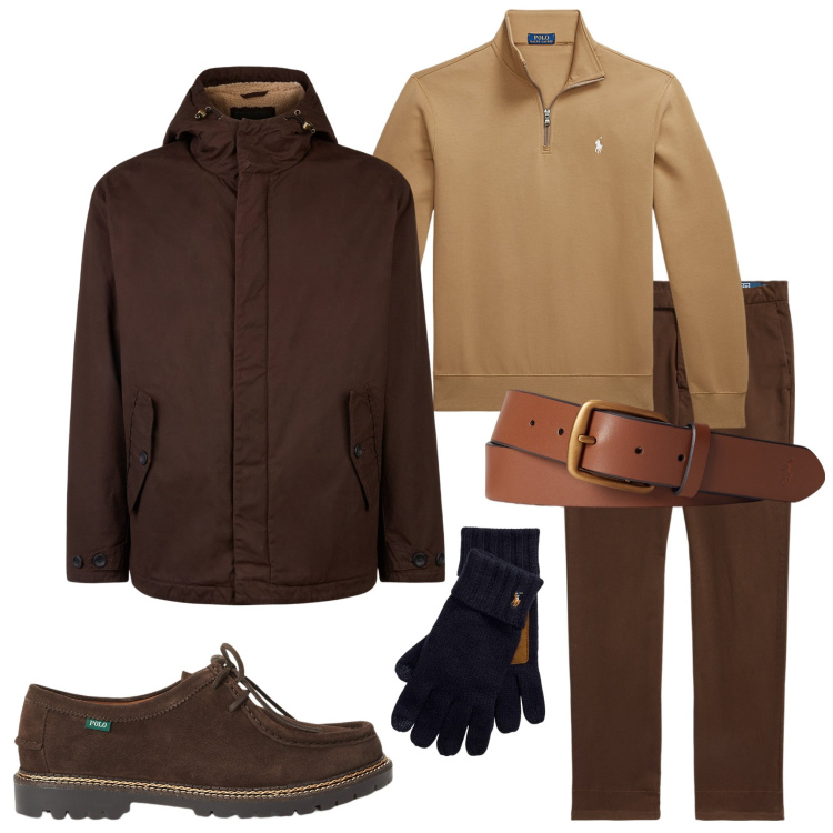 Outfit uomo - In città. Stile Urban per Ufficio. Abbinamento con cinture, guanti, pantaloni, pullovers, scarpe stringate, giacche.