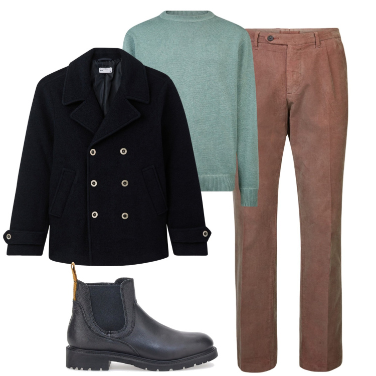 Outfit uomo - City. Stile Urban per Tutti i giorni. Abbinamento con cappotti, pantaloni, stivali e stivaletti, maglieria.