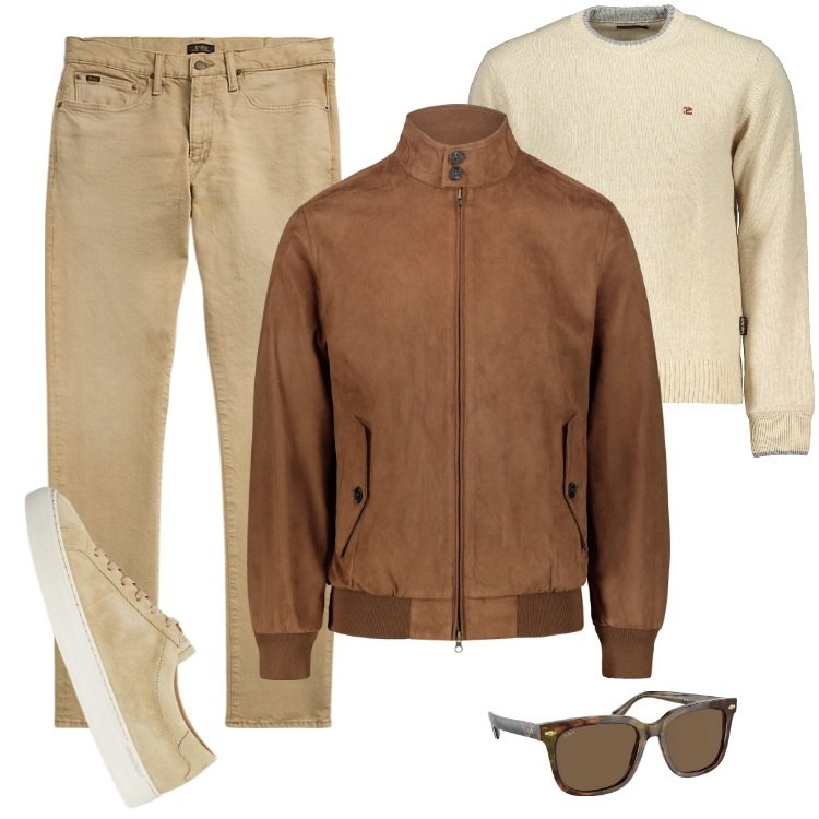 Outfit uomo - Total look #2015232. Stile Casual per Tutti i giorni. Abbinamento con jeans, sneakers, occhiali da sole, giacche, maglieria.