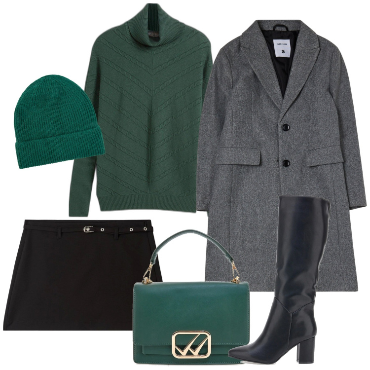 Outfit donna - La borsetta bon ton. Stile Urban per Tutti i giorni. Abbinamento con maglieria, cappotti, minigonne, berretti, borse a tracolla, stivali.