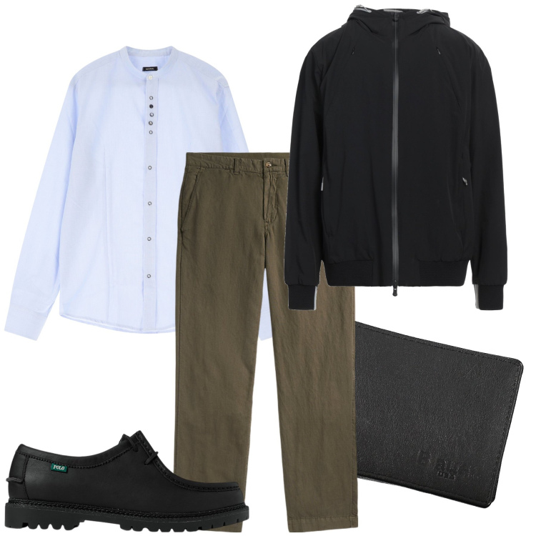 Outfit uomo - La camicia azzurra. Stile Trendy per Ufficio. Abbinamento con giacche, camicie, scarpe stringate, pantaloni, portafogli.